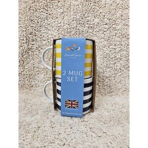 Harvest Green Studio 2 Mug Set British Design Yellow & White/Blue & White Stripe